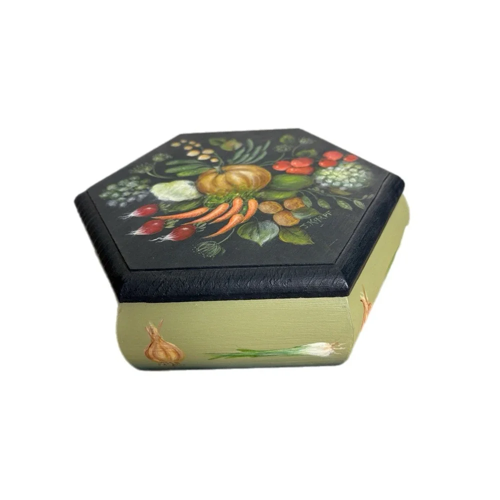 Vintage Fruit Hand Painted Country Farmhouse Folk Art Wooden Treasure Box Signed